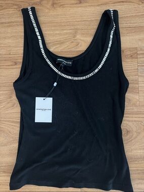Generation Love Black Ribbed Tank with Crystal Trim
